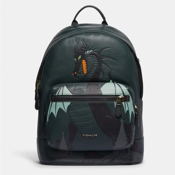 Disney X Coach West Backpack With Maleficent Dragon Motif CC043 NWT Pine Green Disney X Coach West Backpack With Maleficent | Mercari main image 4
